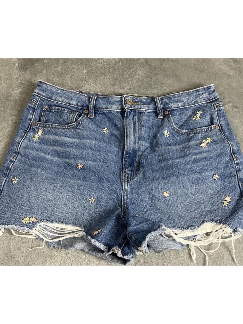 American Eagle Outfitters Blue Distressed Denim Shorts with Embroidered Stars